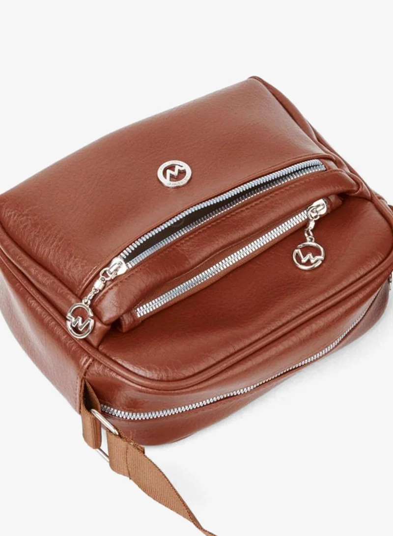 Women's Fulya Taba 4-Compartment Adjustable Strap Zipper Closure Hand, Arm and Shoulder Bag.