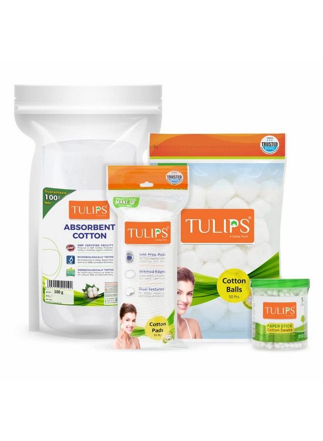 Tulips Combo 4 (Tulips Cotton Pad 100 Jar Cotton Ball & 100 Gm Roll) In 1 Pack - Image 2