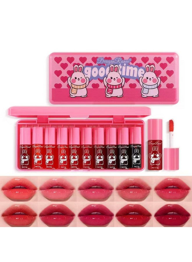 Eakroo 10 Colors Lip Tint Stain Set, Korean Lip Gloss Watery Lip Stain Tint Moisturizing Mini Liquid Lipstick Set, Multi-Use Lip And Cheek Tint, Non-Stick Cup, High Pigment, Long-Lasting, Vivid Color - Image 1