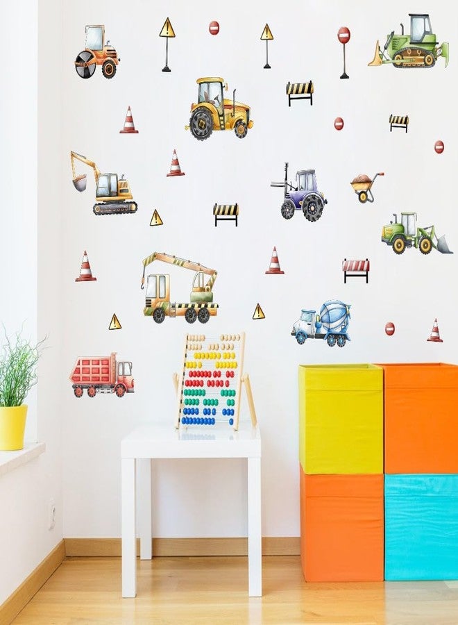 YIMEHDAN Watercolor Truck Wall Decal, Cartoon Construction Tractor Excavator Crane Vinyl Wall Stickers, Engineering Vehicle Car Artwork for Boys Bedroom Playroom Decor - Image 1
