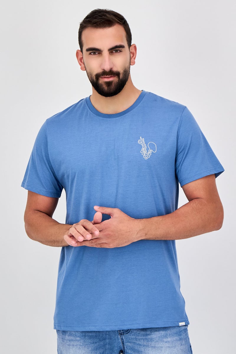 Laguna Men Crew Neck Embroidered Short Sleeve T-Shirt, Slate Blue - Image 1