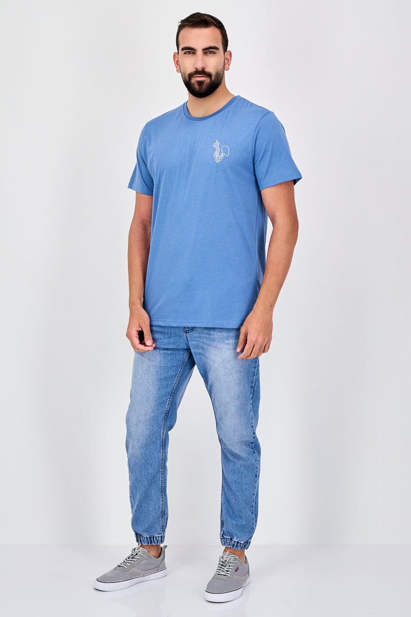 Laguna Men Crew Neck Embroidered Short Sleeve T-Shirt, Slate Blue - Image 4