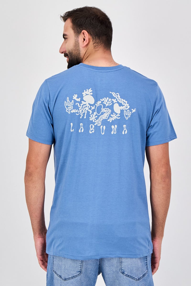 Laguna Men Crew Neck Embroidered Short Sleeve T-Shirt, Slate Blue - Image 3