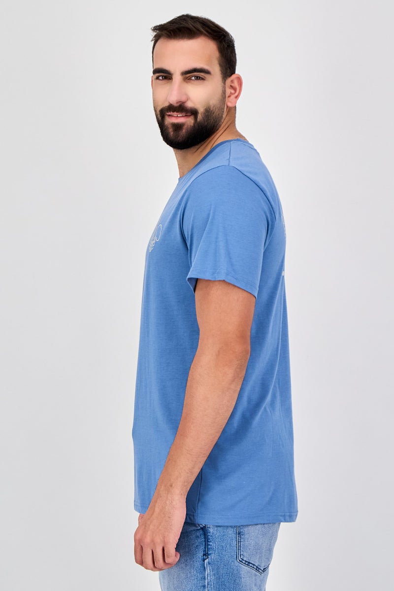 Laguna Men Crew Neck Embroidered Short Sleeve T-Shirt, Slate Blue - Image 2