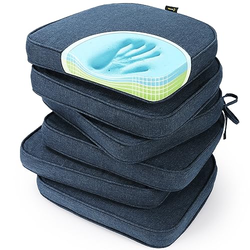 SUNROX Gel Memory Foam Chair Cushions, FadeShield Water-, Stain-Resistant Durable Reversible Seat Cushion Pads with Ties for Indoor/Outdoor Kitchen Dining Office, 17"x16", Set of 6, Heather Indigo - Image 1