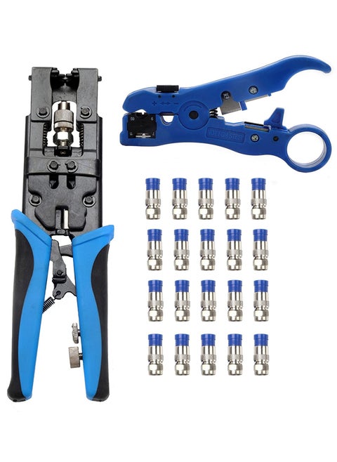 SYOSI Multifunctional Coax Compression Connector Crimper Kit with 20 F Connectors and BNC Compression Tool for RG59 RG6 RCA TV Cable Repair, Coaxial Cable Crimping Tool, Adjustable Tool Set