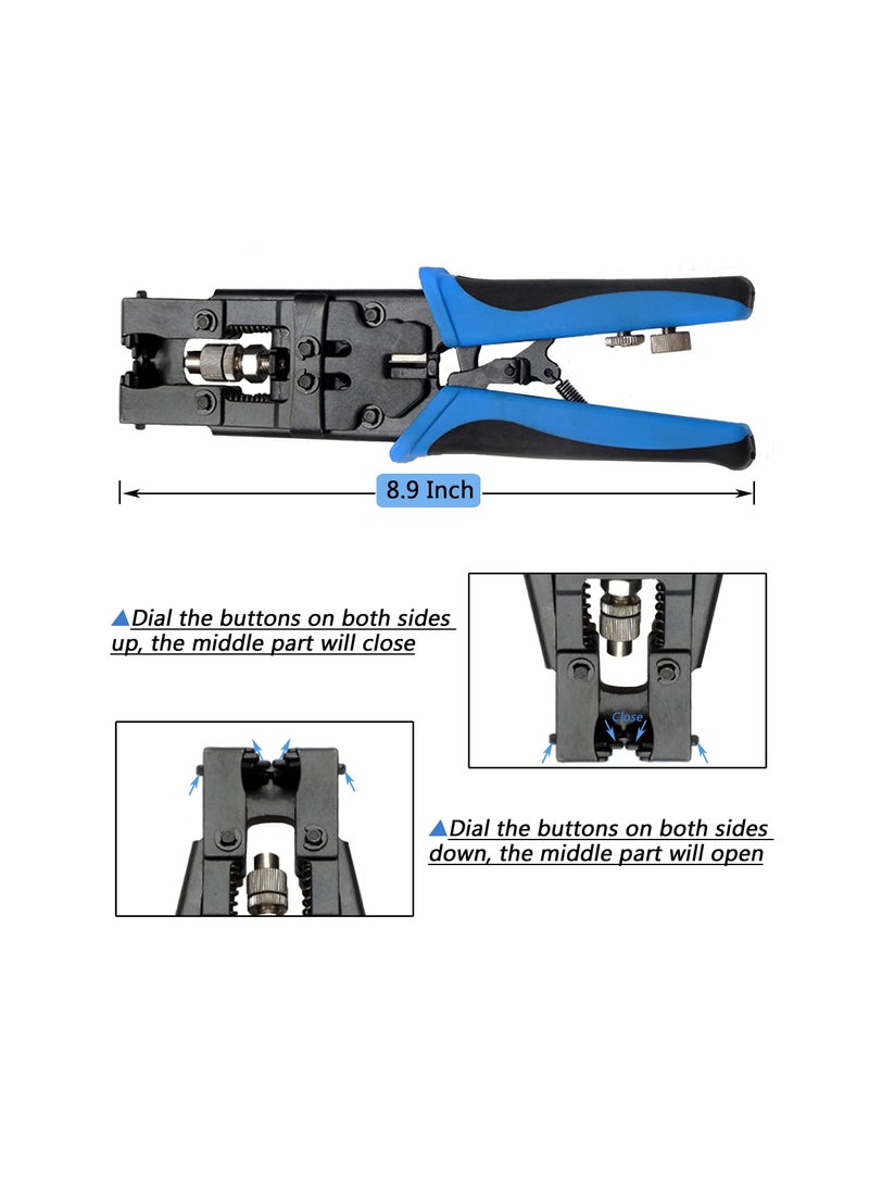 SYOSI Multifunctional Coax Compression Connector Crimper Kit with 20 F Connectors and BNC Compression Tool for RG59 RG6 RCA TV Cable Repair, Coaxial Cable Crimping Tool, Adjustable Tool Set