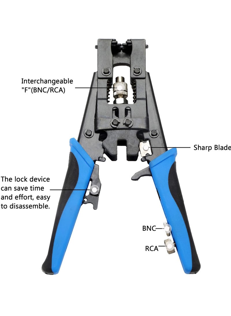 SYOSI Multifunctional Coax Compression Connector Crimper Kit with 20 F Connectors and BNC Compression Tool for RG59 RG6 RCA TV Cable Repair, Coaxial Cable Crimping Tool, Adjustable Tool Set