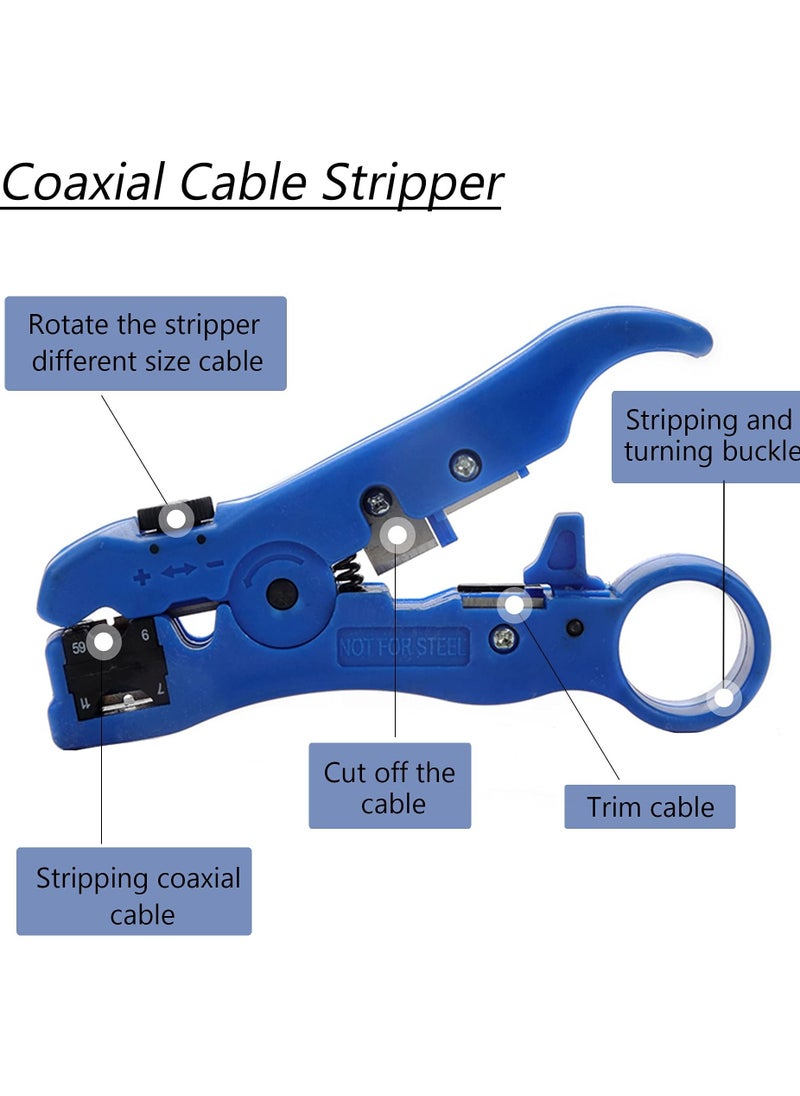 SYOSI Multifunctional Coax Compression Connector Crimper Kit with 20 F Connectors and BNC Compression Tool for RG59 RG6 RCA TV Cable Repair, Coaxial Cable Crimping Tool, Adjustable Tool Set