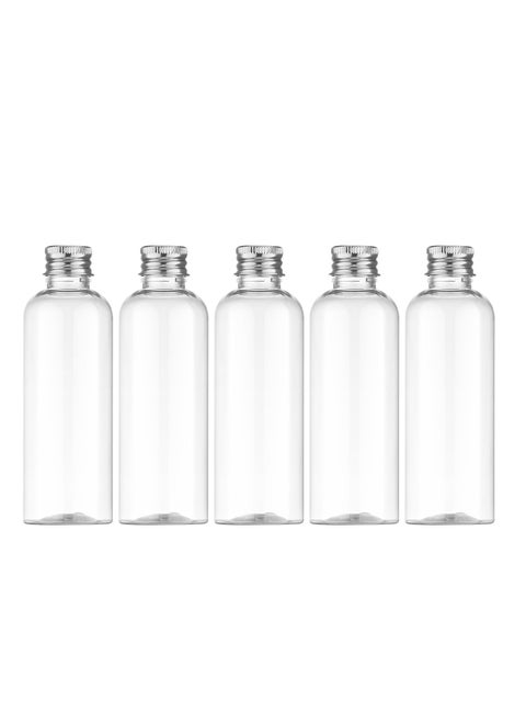 3.4 oz Travel Size Bottles, 5 PCS Refillable, Leak-Proof Cosmetic Containers with Silvery Screw Cap, 100ml Clear Bottles for Travel Essentials
