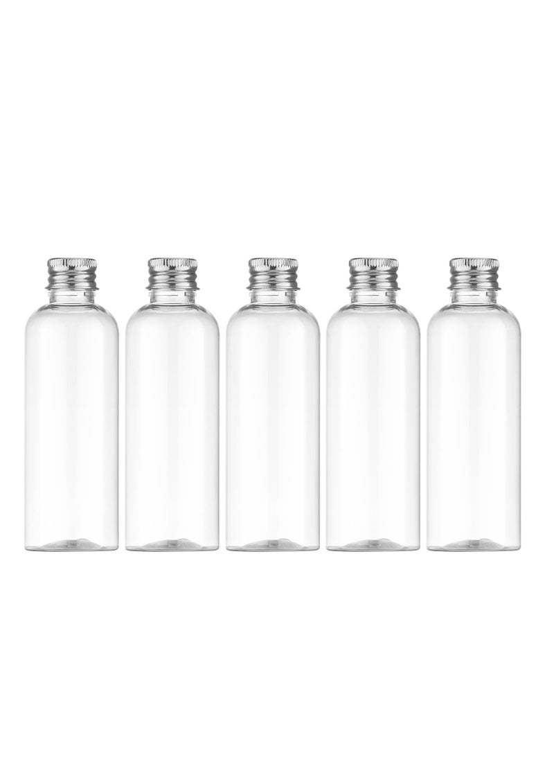 SYOSI - 3.4 oz Travel Size Bottles, 5 PCS Refillable, Leak-Proof Cosmetic Containers with Silvery Screw Cap, 100ml Clear Bottles for Travel Essentials - Image 1
