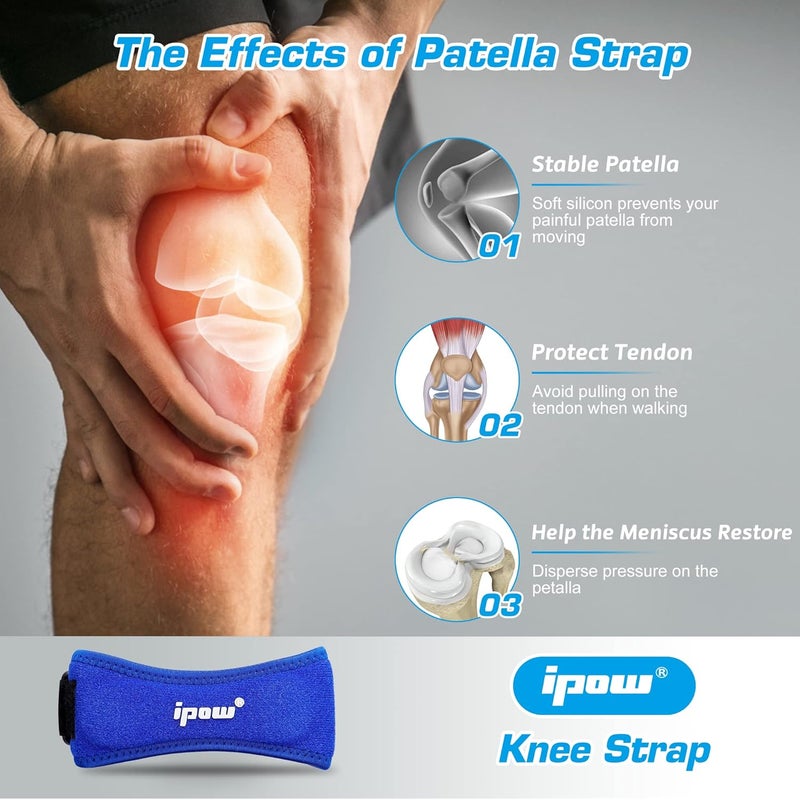 IPOW 2 Pack Knee Pain Relief & Patella Stabilizer Knee Strap Brace Support for Hiking, Soccer, Basketball, Running, Jumpers Knee, Tennis, Volleyball & Squats - Image 3