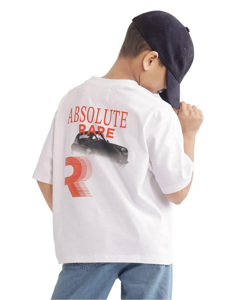 Rare Ones Rare Ones Kids Race Off White Cotton Half Sleeve Slip-On Printed Boxy Fit T-Shirt