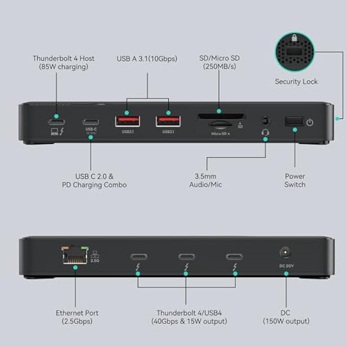 Mokin THUNDERBOLT 4 DOCK WITH 85W CHARGING, LAPTOPS DOCKING STATION DUAL MONITOR FOR MACBOOK, 3X TB4 PORTS 40GBP/S, 2.5GBE ETHERNET,USB A 3.1,AUDIO, SD, COMPATIBLE FOR THUNDERBOLT 3/4 MAC/PC - Image 2