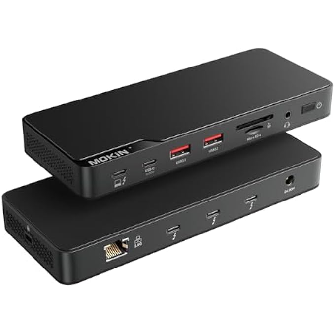 Mokin THUNDERBOLT 4 DOCK WITH 85W CHARGING, LAPTOPS DOCKING STATION DUAL MONITOR FOR MACBOOK, 3X TB4 PORTS 40GBP/S, 2.5GBE ETHERNET,USB A 3.1,AUDIO, SD, COMPATIBLE FOR THUNDERBOLT 3/4 MAC/PC - Image 1