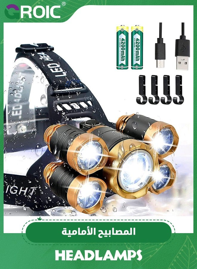 GROIC USB Rechargeable Headlamp 12000 Lumen Ultra Bright LED Work Headlight, 4 Modes Waterproof Head Lamp Best Headlamps for Adults, Camping, Outdoors & Hard Hat Work Zoomable Headlight - Image 1