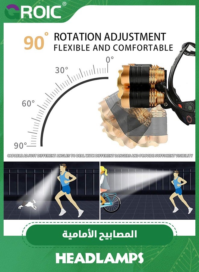 GROIC USB Rechargeable Headlamp 12000 Lumen Ultra Bright LED Work Headlight, 4 Modes Waterproof Head Lamp Best Headlamps for Adults, Camping, Outdoors & Hard Hat Work Zoomable Headlight - Image 3