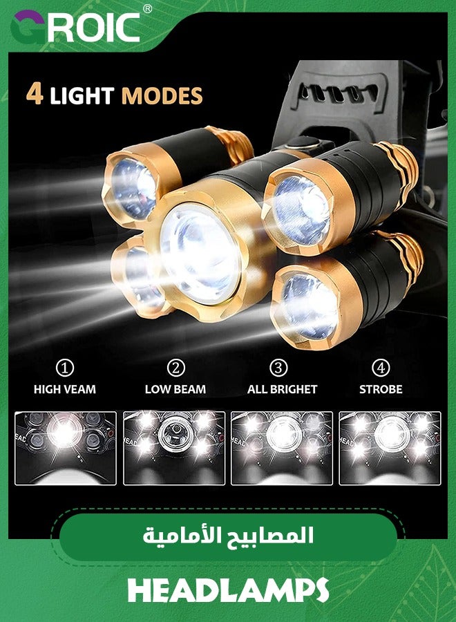 GROIC USB Rechargeable Headlamp 12000 Lumen Ultra Bright LED Work Headlight, 4 Modes Waterproof Head Lamp Best Headlamps for Adults, Camping, Outdoors & Hard Hat Work Zoomable Headlight - Image 2