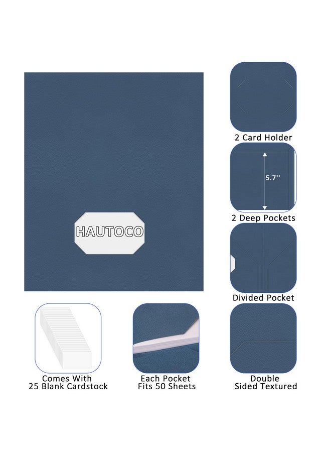 هاوتوكو مجلدات ذات جيوب، عبوة من 25 مجلدًا بجيبين تناسب حجم الخطاب، مجلد ملفات مع جيوب للمدرسة والمكتب والأعمال المنزلية، ورق منقوش على الوجهين، أزرق غامق - Image 3