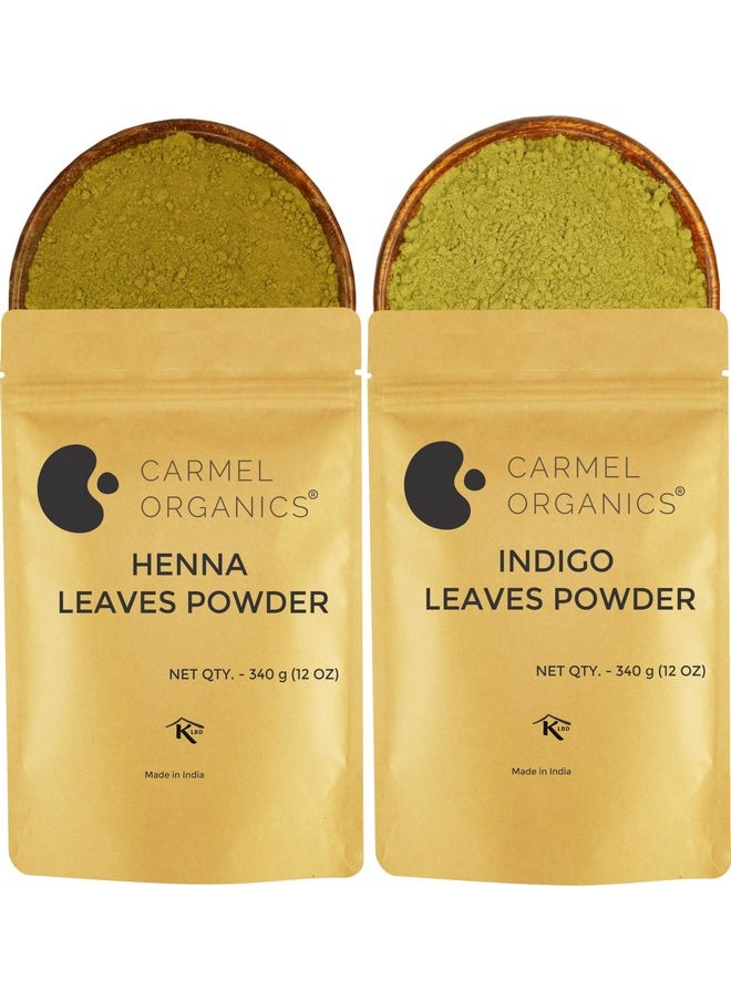 CARMEL ORGANICS - Hair Color Henna & Indigo Leaves Powder Combo (340Gm Each) | No Added Preservative And Additives | Non-Gmo | Made By Pure And Natural Dried Leaves - Image 1
