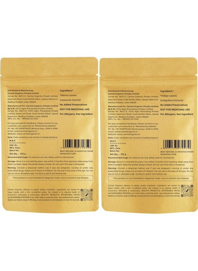 CARMEL ORGANICS - Hair Color Henna & Indigo Leaves Powder Combo (340Gm Each) | No Added Preservative And Additives | Non-Gmo | Made By Pure And Natural Dried Leaves - Image 1