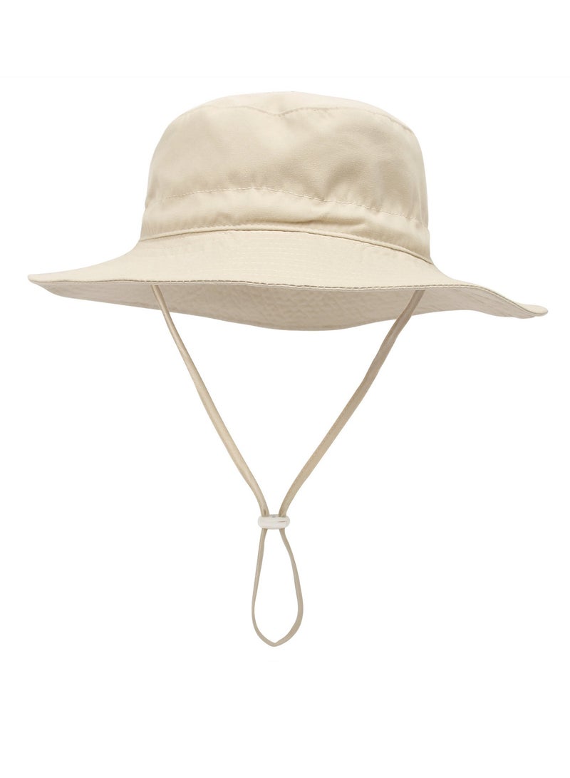 قبعة دلو الطفل الصيفي واسعة الحواف قبعات الشاطئ القابلة للتعديل للأولاد والبنات واقية من الشمس قبعة الشاطئ قبعات الأطفال (البيج xs) - Image 1