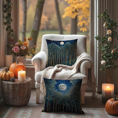 BUJSP Vintage William Morris Moon Inspired Forest Green Decor Throw Pillow Covers 18x18 Set of 2,Rustic Botanical Nature Decorative Throw Pillow Covers for Home Bedroom Living Room - Image 3