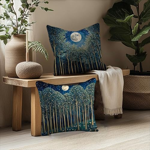 BUJSP Vintage William Morris Moon Inspired Forest Green Decor Throw Pillow Covers 18x18 Set of 2,Rustic Botanical Nature Decorative Throw Pillow Covers for Home Bedroom Living Room - Image 5