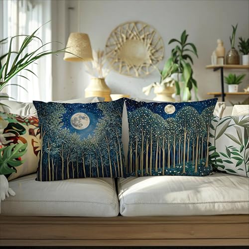 BUJSP Vintage William Morris Moon Inspired Forest Green Decor Throw Pillow Covers 18x18 Set of 2,Rustic Botanical Nature Decorative Throw Pillow Covers for Home Bedroom Living Room - Image 4