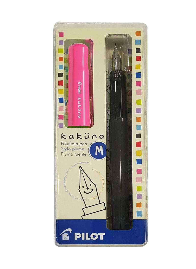 PILOT Kakuno Fountain Pen Pink Body With One Ink Cartridge Medium Tip  - Image 1