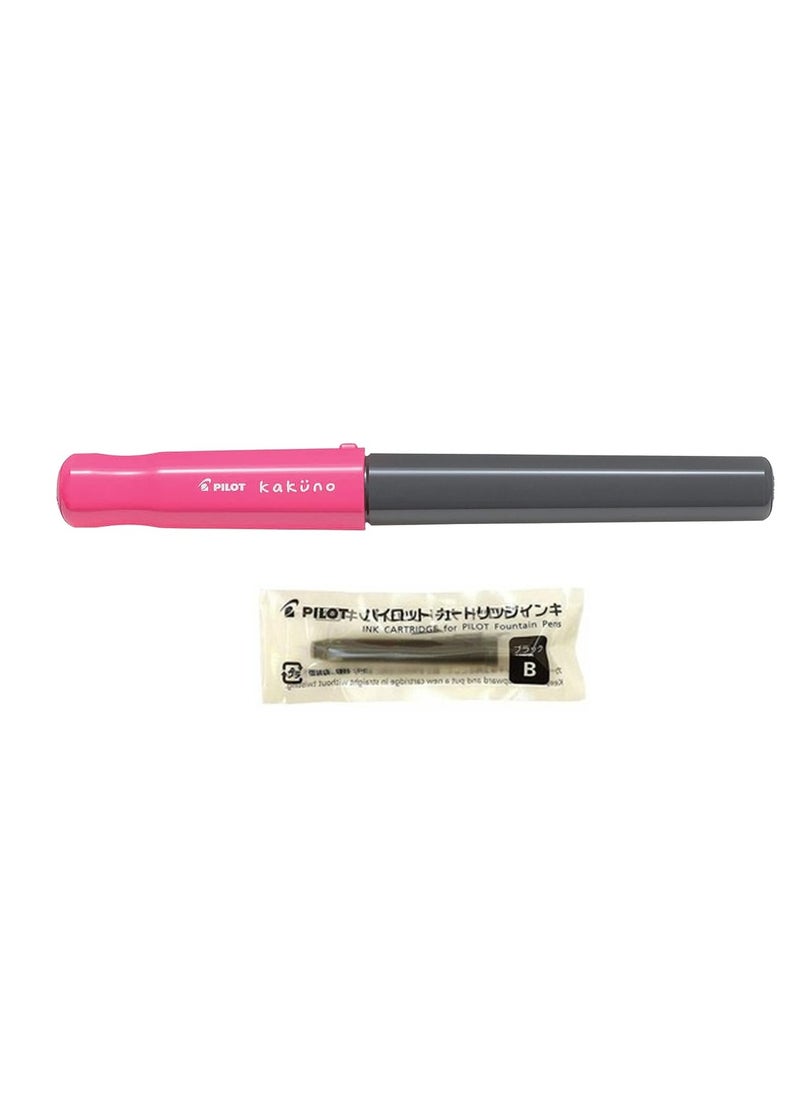 PILOT Kakuno Fountain Pen Pink Body With One Ink Cartridge Medium Tip  - Image 2