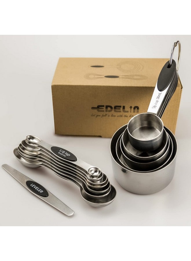 EDELIN Measuring Cups and Magnetic Measuring Spoons Set, Stainless Steel 5 Cups and 7 Spoons (Black) - Image 1
