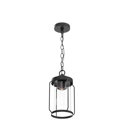 LALUZ Outdoor Pendant Light, Matte Black Exterior Hanging Lantern, Anti-Rust Outdoor Hanging Light Fixture with Clear Glass, Farmhouse Outdoor Porch Chandelier for Gazebo, Patio, Yard, 10” - Image 4