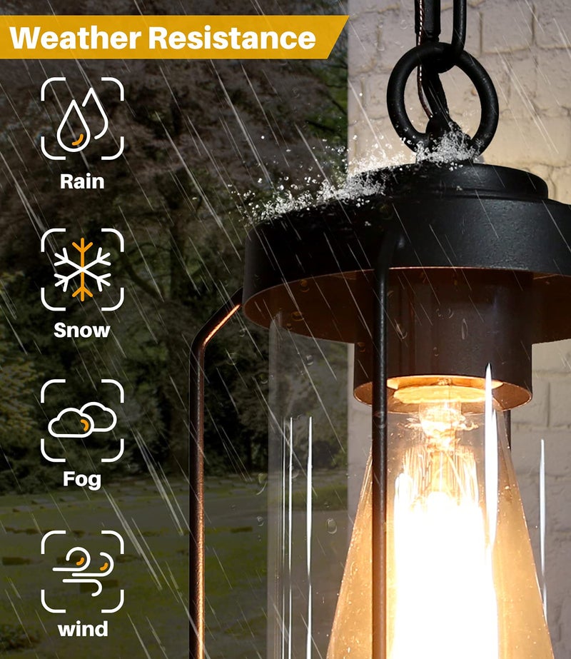 LALUZ Outdoor Pendant Light, Matte Black Exterior Hanging Lantern, Anti-Rust Outdoor Hanging Light Fixture with Clear Glass, Farmhouse Outdoor Porch Chandelier for Gazebo, Patio, Yard, 10” - Image 2