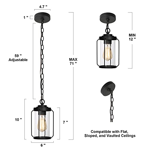 LALUZ Outdoor Pendant Light, Matte Black Exterior Hanging Lantern, Anti-Rust Outdoor Hanging Light Fixture with Clear Glass, Farmhouse Outdoor Porch Chandelier for Gazebo, Patio, Yard, 10” - Image 3