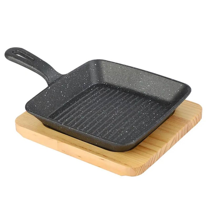 Fajita Skillet Striped Square Cast Iron Single Handle Grill Pan 19cm