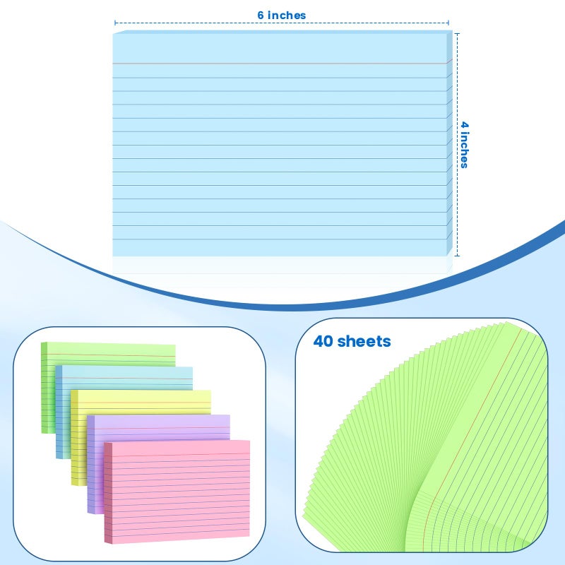 AILZFEI 200 Count Index Cards 4x6 Inch, Colored Flash Card (40 Sheets Each), Note Taking for Students, Teachers, Professionals, Study Note Cards for Office Home School - Image 2