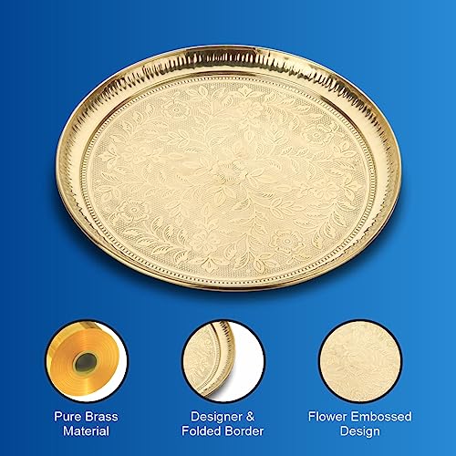 DOKCHAN Handmade Pure Brass Puja Thali with Flower Embossed Design (Gold, Inch) (6 Inch) - Image 4