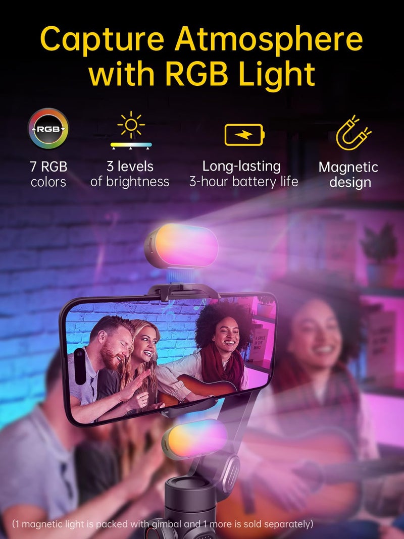 AOCHUAN 3-Axis Gimbal Stabilizer for iPhone Gimbal with RGB Magnetic Fill Light Upgraded Face Tracking Focus Wheel Foldable Smartphone for iPhone/Android Phone Stabilizer Vlog Recording Smart XE Kit - Image 2