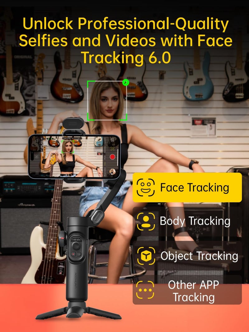 AOCHUAN 3-Axis Gimbal Stabilizer for iPhone Gimbal with RGB Magnetic Fill Light Upgraded Face Tracking Focus Wheel Foldable Smartphone for iPhone/Android Phone Stabilizer Vlog Recording Smart XE Kit - Image 4