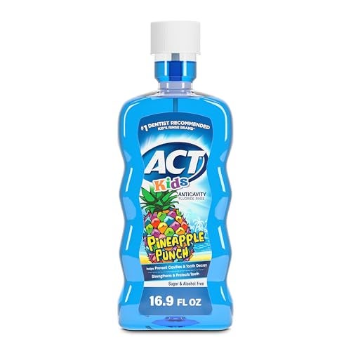 ACT Kids Anticavity Fluoride Rinse Pineapple Punch 169 fl oz Accurate Dosing Cup Alcohol Free