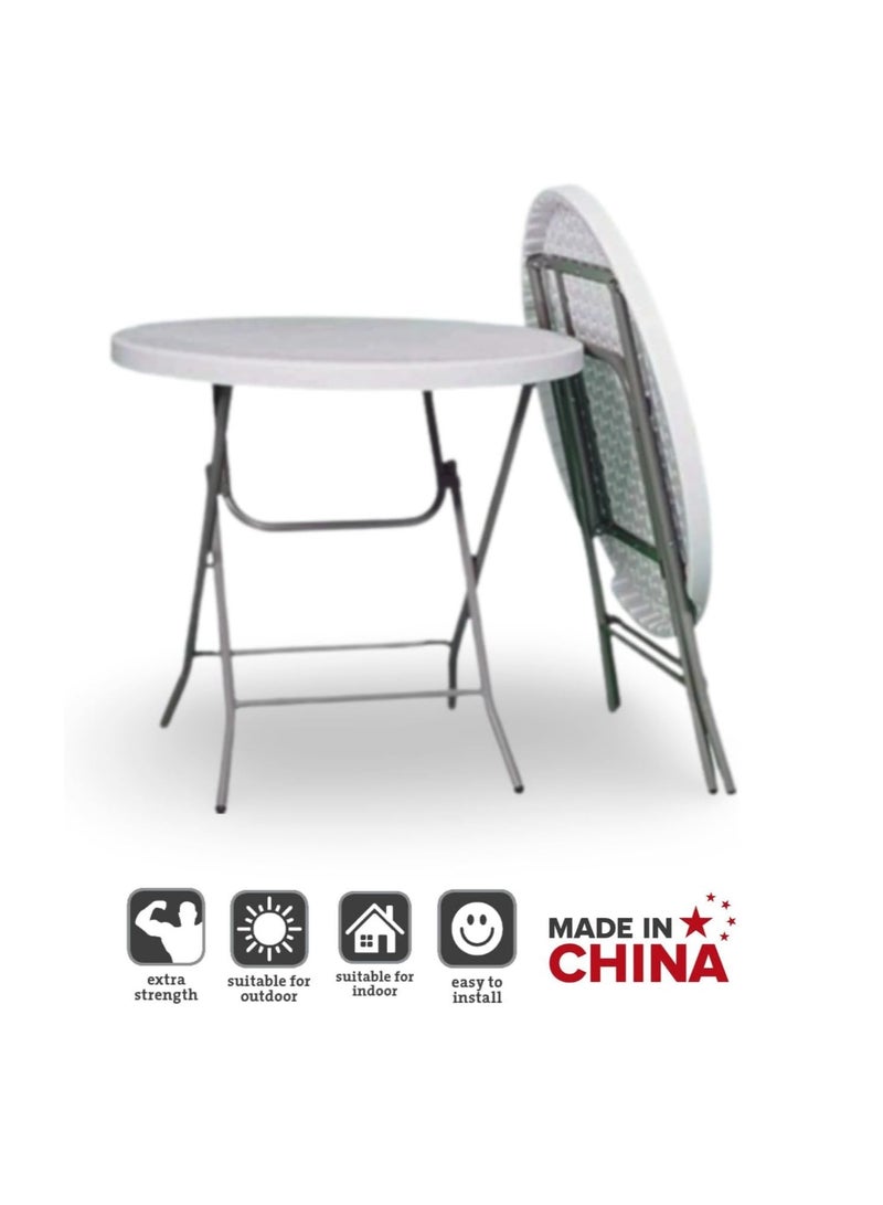 Folding Table and Chair Set, 3 Pieces, Round Table 80 cm, 2 Red Chairs - Image 2
