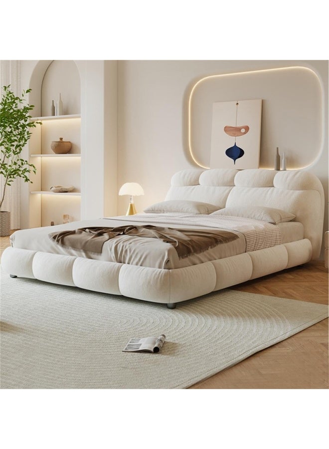 LUXURY LUXE Luxury Luxe Velvet Upholstered King Queen Size Bed Frame with Mattress - Modern Off-White Bedroom Furniture, Suitable for Mattress (150 x 200 cm With Medical Mattress)  - Image 4