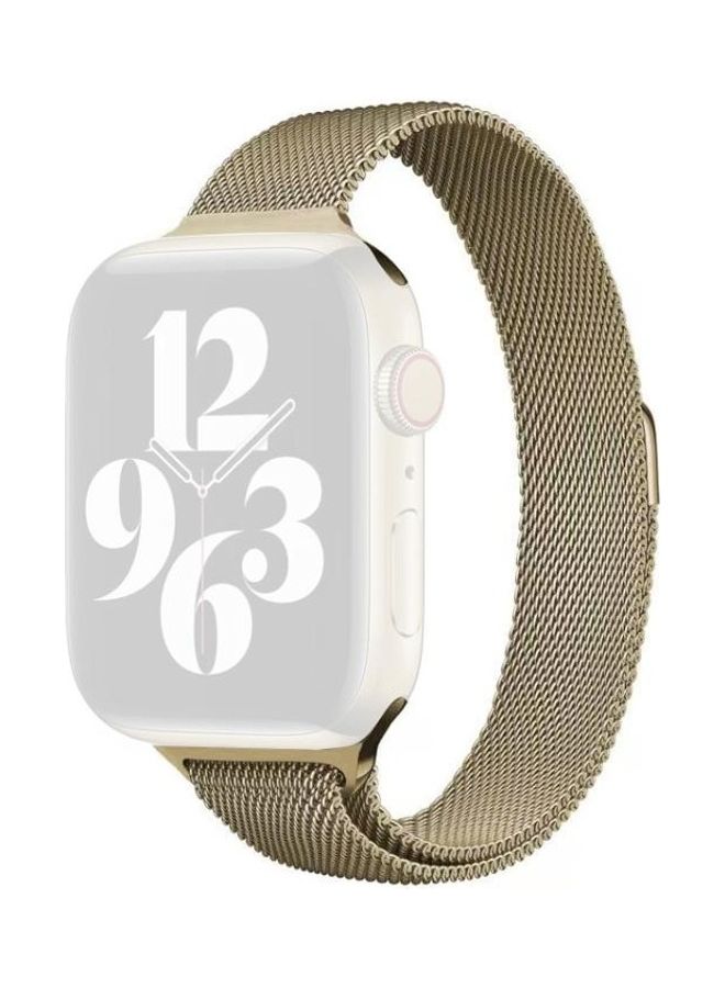 Loquat Milan Loopback Small Waist Replacement Watchband for Apple Watch Series 7/6/SE/5/4/3/2/1 38/40/41mm Vintage Gold - Image 1