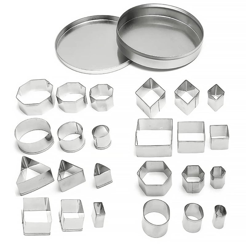 ofone Small Cookie Cutters Geometric Shapes Set 24 Mini Fondant Cutter Square Triangle Oval Rectangle Hexagon Octagon Circle Diamond Tiny Stainless Steel Biscuit Molds for Baking Dough Pastry