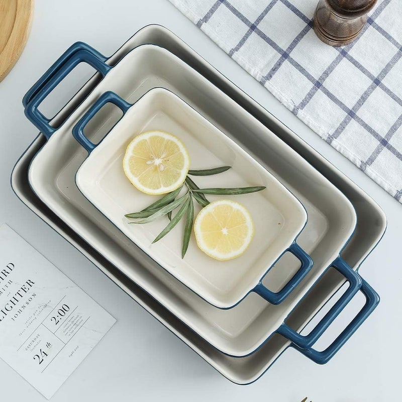 KOOV Bakeware Set, Ceramic Baking Dish, Rectangular Baking Pans Set, Casserole Dish for Cooking, Cake Dinner, Kitchen, Wrapping Upgrade, 12 x 8.5 Inches, 3-Piece (Gradient Blue) - Image 5
