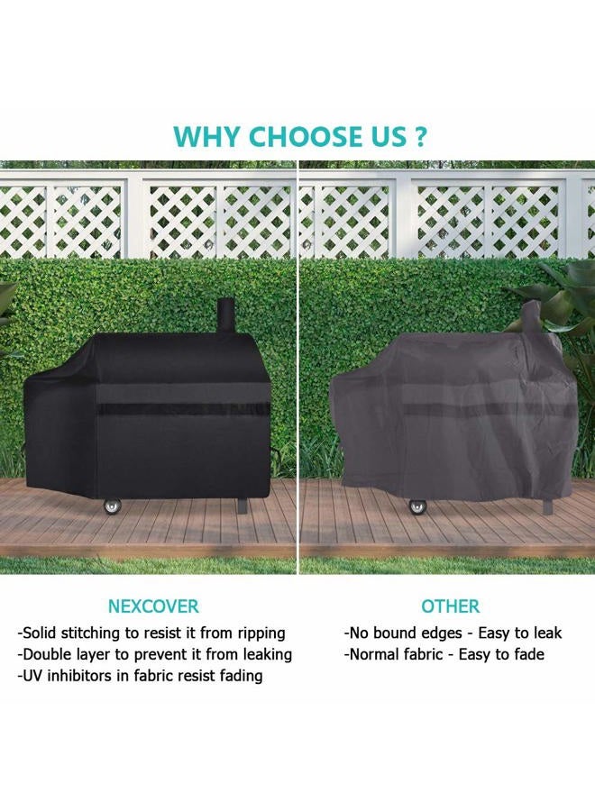 NEXCOVER Offset Smoker Cover - 60 Inch Waterproof Charcoal Grill Cover, Outdoor Heavy Duty BBQ Cover, Rip Resistant Smokestack Barbecue Cover for Brinkmann Char-Broil Weber Nexgrill, Black. - Image 5