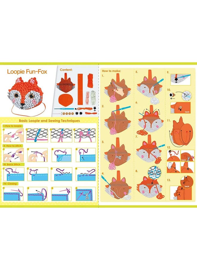 Avenir - Loopie Fun My First Plush Bag Kit Fox Learn to Sew With Loopies! Complete Kit With Felt, Soft Yarn, Crochet Hook, and Step-by-step Instructions Safe & Easy to Use Kids Aged 3+ - Image 1