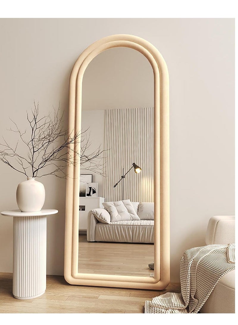 Vparty Arched Floor Mirror, 63"x24" Full-Length Standing Mirror with Flannel Frame, Large Full Body Mirror, Freestanding or Wall-Mounted, High-Quality Glass & Frame, Arch Top Design, Modern Stylish Home Decor for Bedroom, Living Room, Dressing Room, Hallway, Entryway, Durable and Elegant Full-Length Mirror, Contemporary Floor Mirror, Functional and Decorative Accent (160x60 cm)  - Image 1