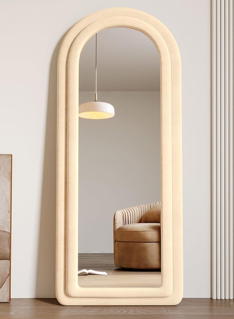 Vparty Arched Floor Mirror, 63"x24" Full-Length Standing Mirror with Flannel Frame, Large Full Body Mirror, Freestanding or Wall-Mounted, High-Quality Glass & Frame, Arch Top Design, Modern Stylish Home Decor for Bedroom, Living Room, Dressing Room, Hallway, Entryway, Durable and Elegant Full-Length Mirror, Contemporary Floor Mirror, Functional and Decorative Accent (160x60 cm)  - Image 4